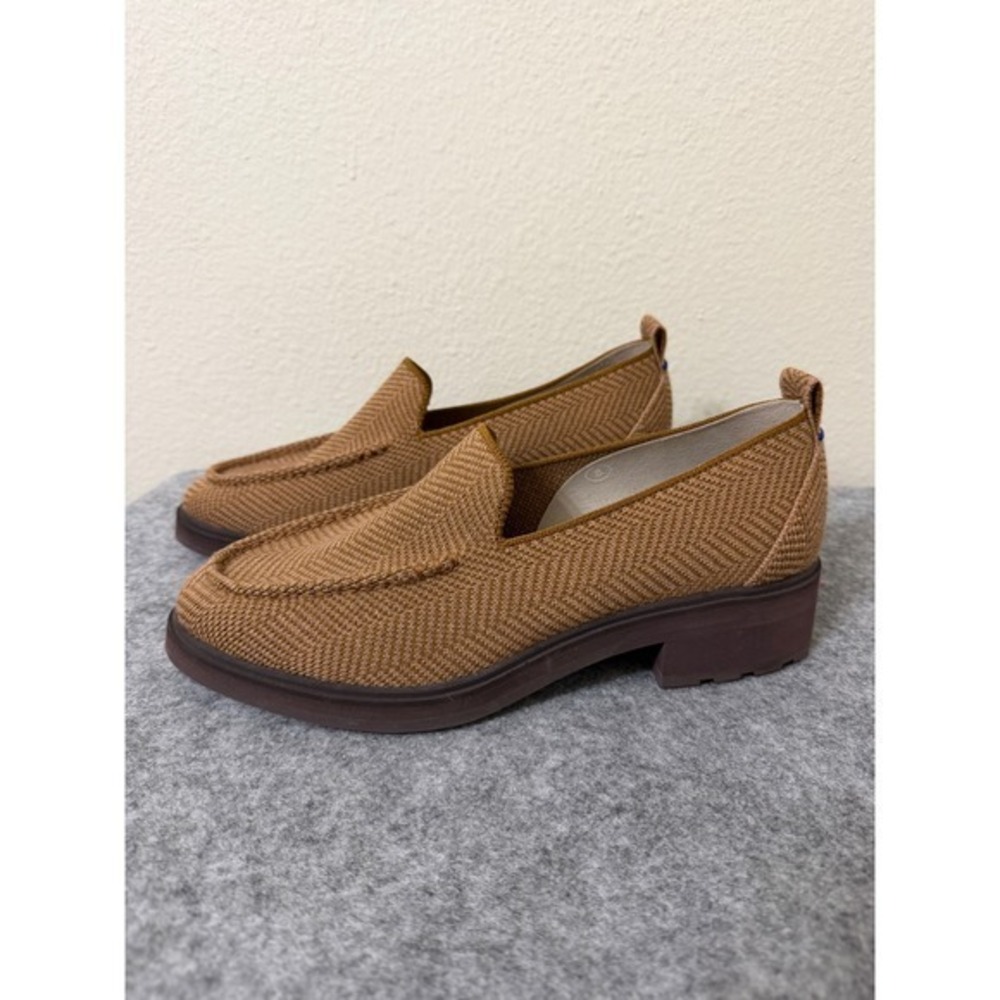 Rothy's The Lug Loafer Camel Herringbone Knit Chunky Sole Shoes Womens 8